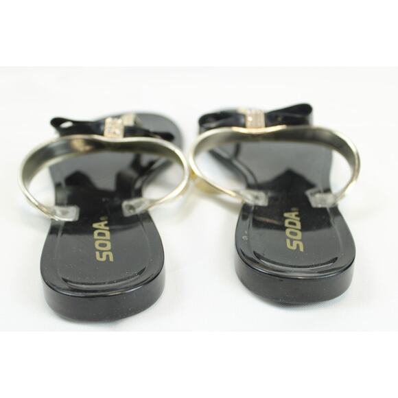 Soda Flip Flop Sandals Rhinestone Embellished Bow Women 6 Summer Black Silver - Picture 4 of 7